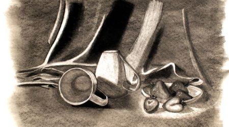 3 Object Still Life charcoal drawing